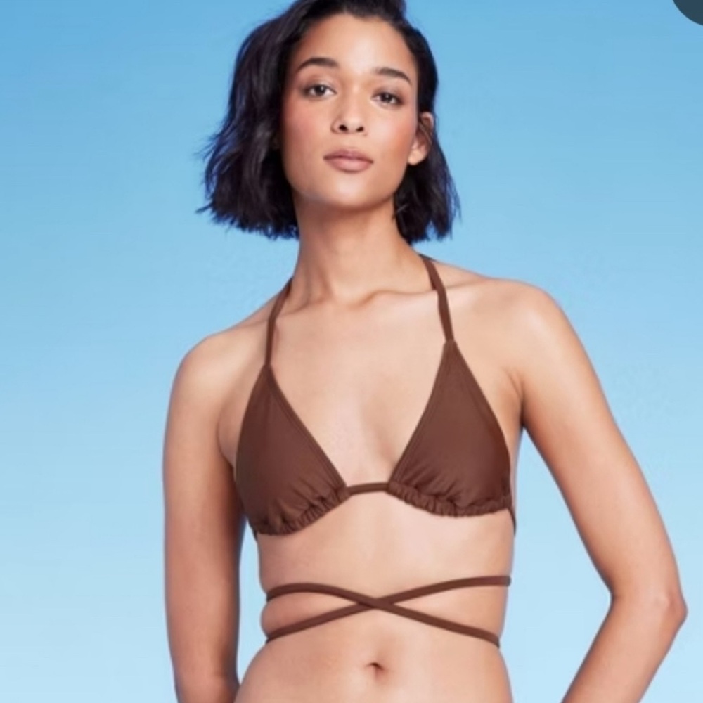 Wild Fable Women's Brown Thin Strap Medium Coverage Triangle Bikini Top